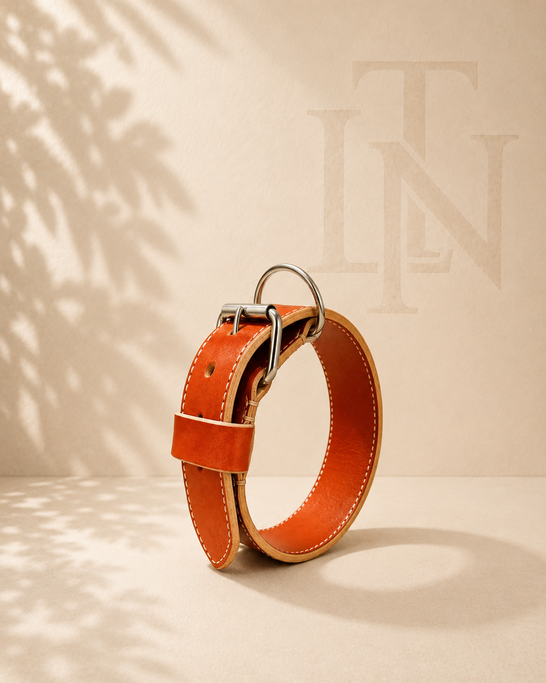 Collier pour chien Classic en cuir Camel cousu main, boucle et anneau inox